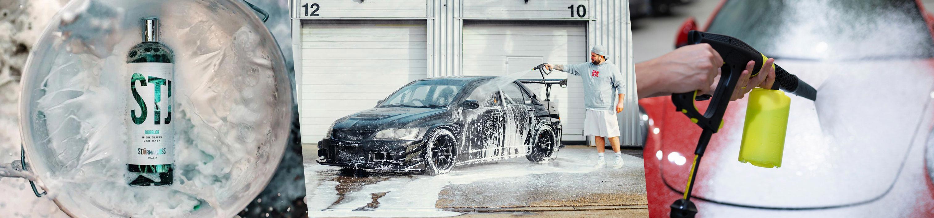 Car being washed with foam and shampoo, part of the Car Care Products Australia washing range